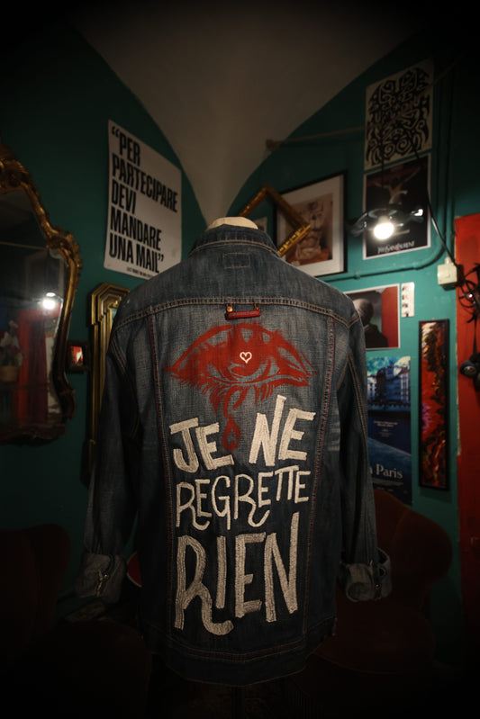 Giacca Jeans Ricamata "Je ne Regrette rien!" - Avantgarde